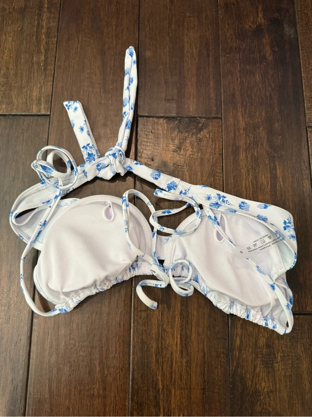 Blue Floral Tie-Back Bikini Top